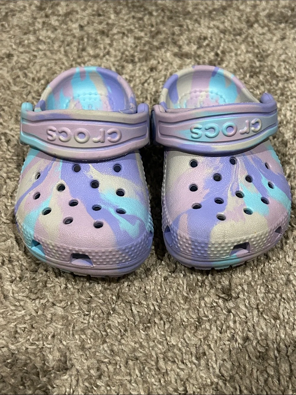 CROCS Kids' Tie-Dye Clogs in Lavender, Blue & Teal